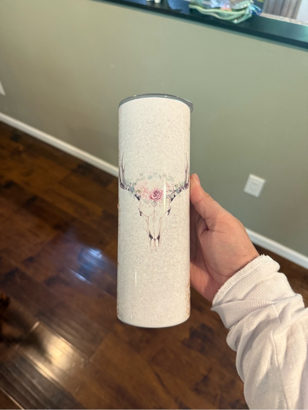 Floral Skull Stainless Steel Tumbler - White